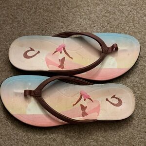 Brown Flip Flops with Surfer Design